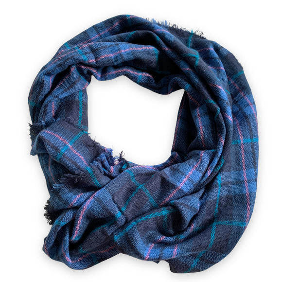 Vintage Accessories - OVERSIZE blue/green plaid lightweight classic fringed blanket scarf ONE SIZE